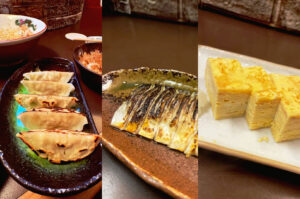 Salmon carpaccio with Japanese appetizers and fresh sashimi