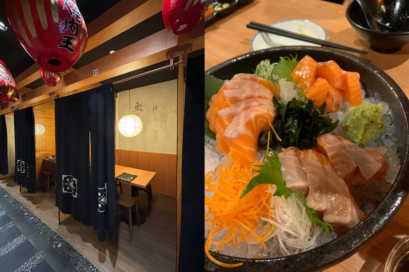 Izakaya Matsumoto exterior and sashimi bowl.