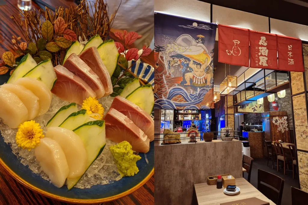 Sashimi plate and Nanami Izakaya interior